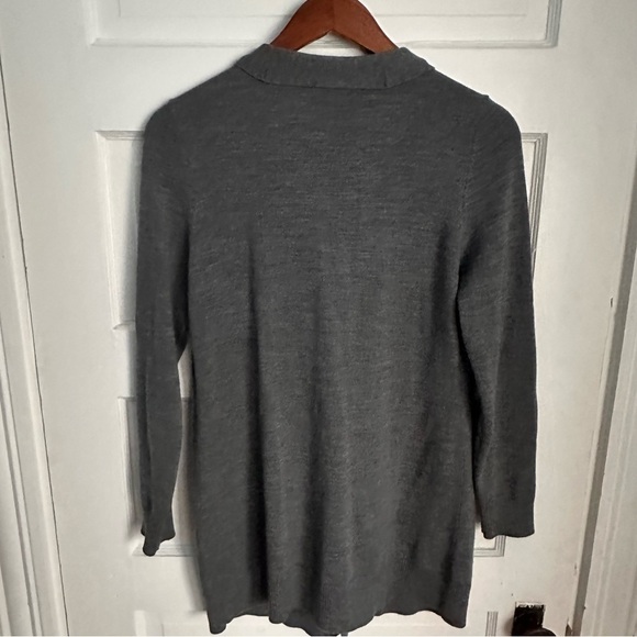 Talbots Merino Wool Cardigan Duster Sweater Top Velvet Tie Medium Petite Grey - Picture 5 of 8